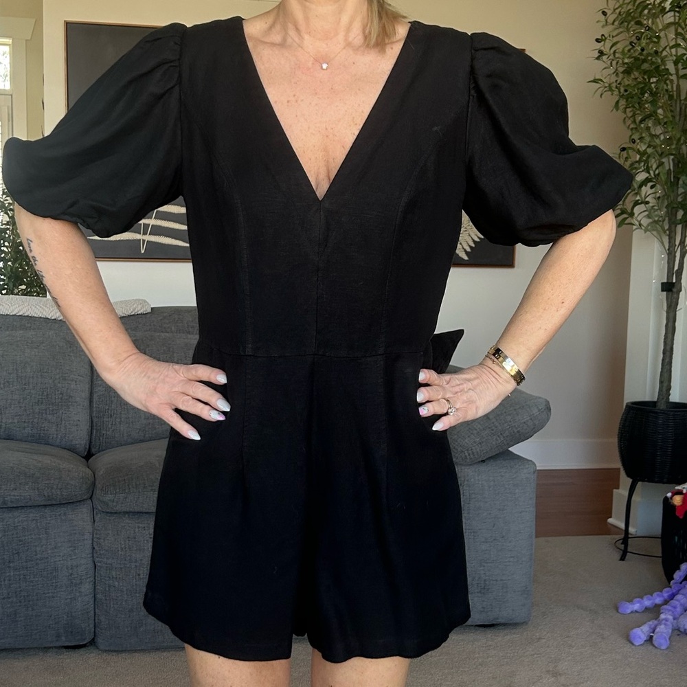 Express Black Puff Sleeve Jumpsuit